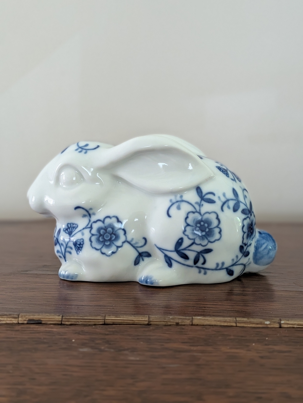 Andrea By Sadek Blue and White Floral Bunny Figurine
